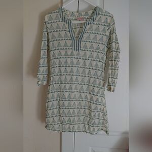 Asha beige & blue sheer cotton beach dress size S